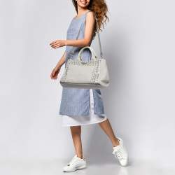 Pre Owned Prada Grey Denim Crystal Embellished Tote