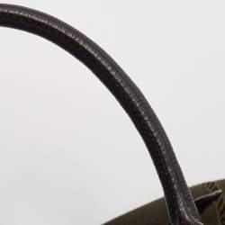 Pre Owned Prada Black/Military Green Canvas Jacquard Logo Satchel