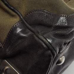 Pre Owned Prada Black/Military Green Canvas Jacquard Logo Satchel