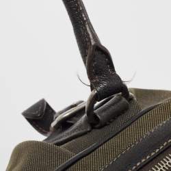 Pre Owned Prada Black/Military Green Canvas Jacquard Logo Satchel