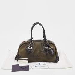 Pre Owned Prada Black/Military Green Canvas Jacquard Logo Satchel