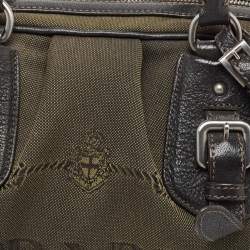 Pre Owned Prada Black/Military Green Canvas Jacquard Logo Satchel