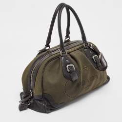 Pre Owned Prada Black/Military Green Canvas Jacquard Logo Satchel