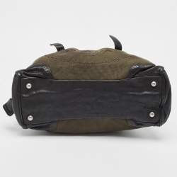 Pre Owned Prada Black/Military Green Canvas Jacquard Logo Satchel