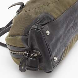 Pre Owned Prada Black/Military Green Canvas Jacquard Logo Satchel