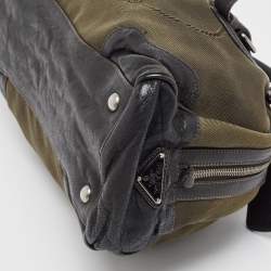 Pre Owned Prada Black/Military Green Canvas Jacquard Logo Satchel