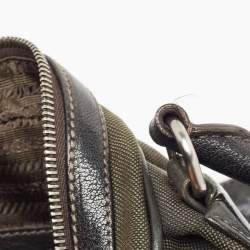 Pre Owned Prada Black/Military Green Canvas Jacquard Logo Satchel