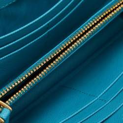 Prada Turquoise Saffiano Leather Zip Around Wallet