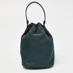 Pre Owned Prada Green Nylon Duet Drawstring Bucket Bag