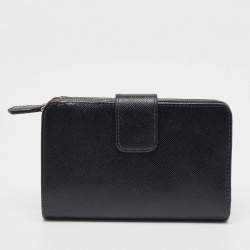 Pre Owned Prada Black Saffiano Leather Lampo Wallet