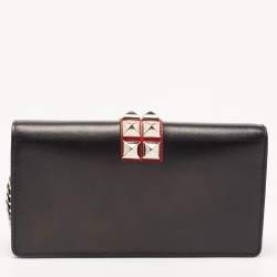 Pre Owned Prada Black Leather Elektra Wallet On Chain