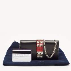 Pre Owned Prada Black Leather Elektra Wallet On Chain