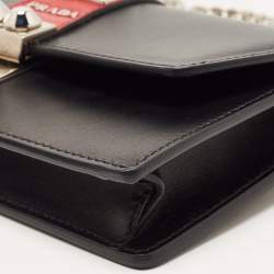 Pre Owned Prada Black Leather Elektra Wallet On Chain