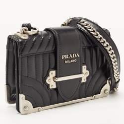 Pre Owned Prada Black Diagramme Leather Cahier Shoulder Bag