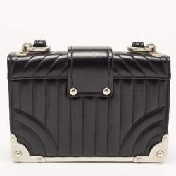 Pre Owned Prada Black Diagramme Leather Cahier Shoulder Bag