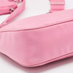 Pre Owned Prada Pink Nylon and Saffiano Leather Re-Edition 2005 Shoulder Bag