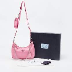 Pre Owned Prada Pink Nylon and Saffiano Leather Re-Edition 2005 Shoulder Bag