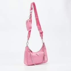 Pre Owned Prada Pink Nylon and Saffiano Leather Re-Edition 2005 Shoulder Bag