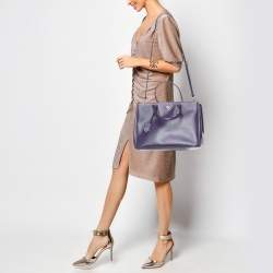 Pre Owned Prada Purple Saffiano Leather Large Double Zip Tote
