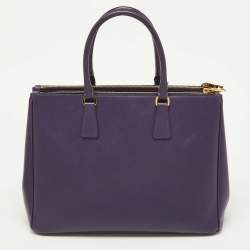 Pre Owned Prada Purple Saffiano Leather Large Double Zip Tote