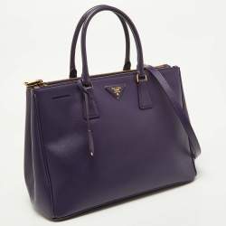 Pre Owned Prada Purple Saffiano Leather Large Double Zip Tote