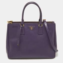 Pre Owned Prada Purple Saffiano Leather Large Double Zip Tote
