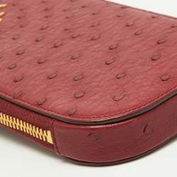 Pre Owned Prada Red Ostrich Leather Logo Phone Crossbody Pouch