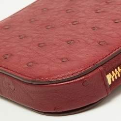 Pre Owned Prada Red Ostrich Leather Logo Phone Crossbody Pouch