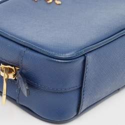 Pre Owned Prada Blue Saffiano Lux Leather Mini Camera Crossbody Bag