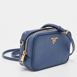 Pre Owned Prada Blue Saffiano Lux Leather Mini Camera Crossbody Bag