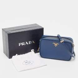 Pre Owned Prada Blue Saffiano Lux Leather Mini Camera Crossbody Bag