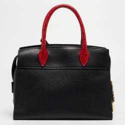 Pre Owned Prada Red/Black Crocodile and Saffiano Lux Leather Medium Esplanade Satchel