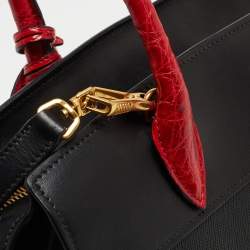 Pre Owned Prada Red/Black Crocodile and Saffiano Lux Leather Medium Esplanade Satchel