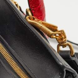 Pre Owned Prada Red/Black Crocodile and Saffiano Lux Leather Medium Esplanade Satchel