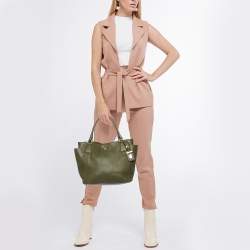 Pre Owned Prada Green Vitello Daino Leather Sacca 2 Manici Tote