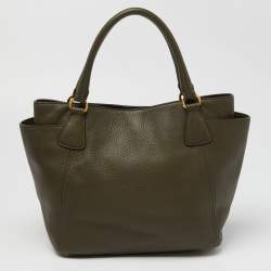 Pre Owned Prada Green Vitello Daino Leather Sacca 2 Manici Tote