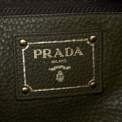 Pre Owned Prada Green Vitello Daino Leather Sacca 2 Manici Tote