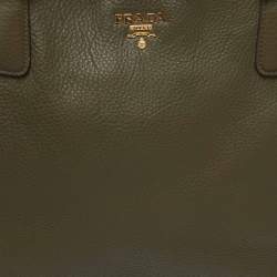 Pre Owned Prada Green Vitello Daino Leather Sacca 2 Manici Tote
