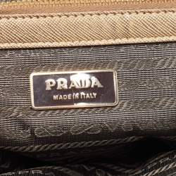 Pre Owned Prada Beige/Gold Canvas and Leather Zip Satchel