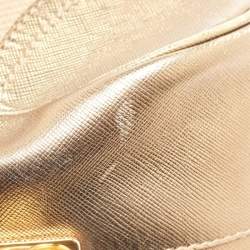 Pre Owned Prada Beige/Gold Canvas and Leather Zip Satchel
