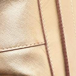 Pre Owned Prada Beige/Gold Canvas and Leather Zip Satchel