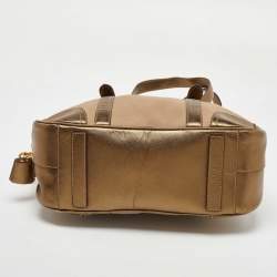 Pre Owned Prada Beige/Gold Canvas and Leather Zip Satchel