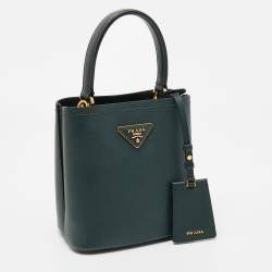 Pre Owned Prada Dark Green Saffiano Leather Small Panier Bag