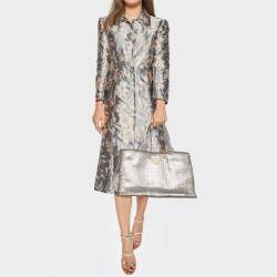 Prada Silver/Two Tone Metallic Beige Madras Leather Tote