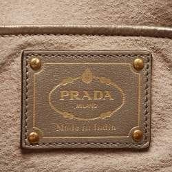 Prada Silver/Two Tone Metallic Beige Madras Leather Tote