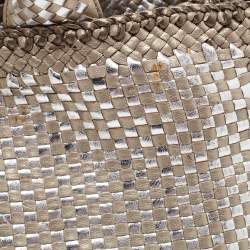 Prada Silver/Two Tone Metallic Beige Madras Leather Tote