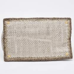 Prada Silver/Two Tone Metallic Beige Madras Leather Tote