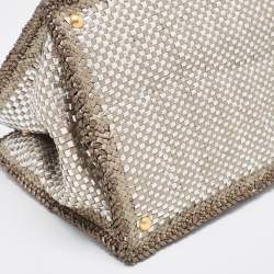 Prada Silver/Two Tone Metallic Beige Madras Leather Tote