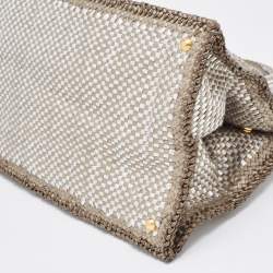 Prada Silver/Two Tone Metallic Beige Madras Leather Tote
