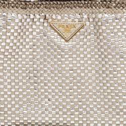 Prada Silver/Two Tone Metallic Beige Madras Leather Tote
